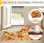 Floral 8x10 Area Rug Machine Washable Soft Print Boho Carpet Non Slip Doormat Low Pile Flower Area Rugs for Living Room Bedroom Nursery Kitchen Dining Room Indoor-Yellow/Orange