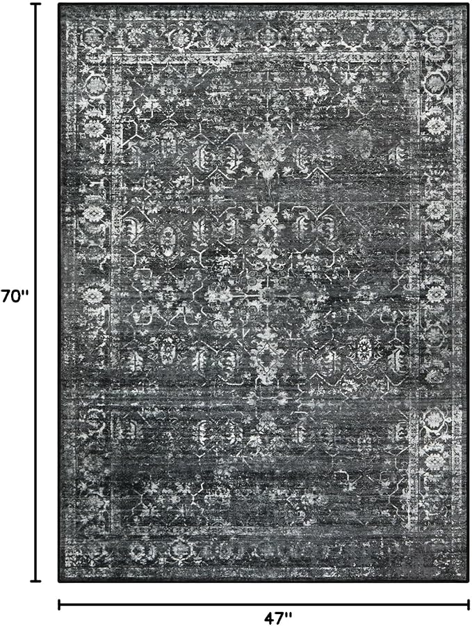 Lahome 5x7 Washable Black Area Rugs for Living Room, Non Slip Bedroom Rug, Stain Resistant Floor Dining Room Carpet for Office Entrance Decor