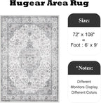 HUGEAR Area Rug 6x9 Vintage Grey Machine Washable Living Room Rugs Thin Neutral Floral Vacuumable Low Pile Carpet Bedroom Office Dining Room Laundry Room Non Slip Soft Lightweight