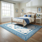 SOULFUL Medium Pile 2x3 Entryway Rug - Soft Foot Feel Small Area Rug - Blue Boho Floral - Washable Non-Slip - Perfect for Hallway Kitchen Bedroom Bathroom Indoor Entrance