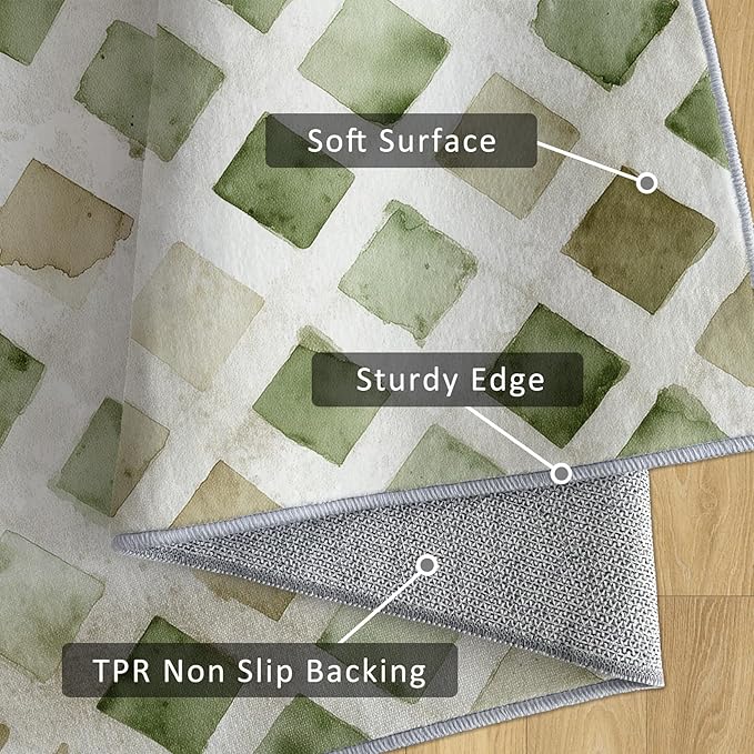 Checkered Rug, Washable 4x6 Rug for Living Room, Geometric Rhombus Patterned Indoor Carpet, Checkered Decor for Home, Bedroom, Soft Non Slip Thin Design FER36