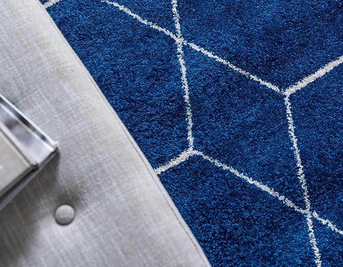 Unique Loom Trellis Frieze Collection Area Rug - Geometric (5' x 8' Oval, Navy Blue/ Ivory)