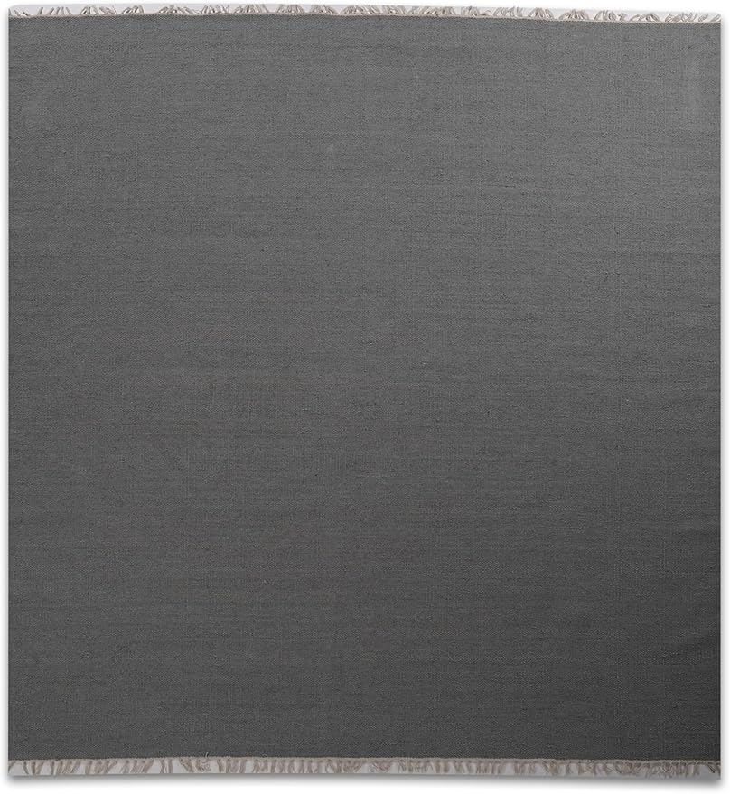 Rugsotic Carpets Hand Woven Flat Weave Kilim Wool ECO-Friendly Area Rugs - 8'x8', Square Shape, Silver Color, Solid Plain Design, Low Pile Handmade Area Rugs for Living Room, Bed Room (D00111)