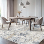 Area Rug Living Room Rugs - 7x9 Large Soft Indoor Neutral Modern Abstract Low Pile Washable Rug Carpet for Bedroom Dining Room Farmhouse Home Office - Beige Blue