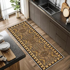 Brown Geometric Runner Rug, 3x10ft Hallway Runner Washable Rug, Corridor & Foyer High-Traffic Rugs, Indoor Durable Non-Slip Mat, Vintage Southwestern Decorative Home Carpet