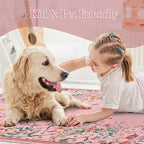 Wonnitar Washable Rug, 5x7 Pink Rugs for Living Room, Floral Print Non-Slip Area Rugs for Bedroom Girls, Soft Large Throw Carpet for Kids Nursery Room (Pink,5'x7')