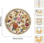 4ft Round Machine Washable Area Rug for Living Room, Beige Vintage Boho Floral Rug Large Non-Slip Low Pile Soft Faux Wool Carpet, Kids and Pets Friendly for Bedroom Nursery Farmhouse Home Decor Rug