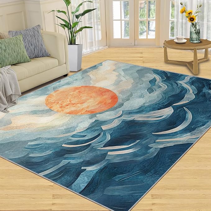 Boho Sun Area Rugs 5x7ft, Mosaic Sunburst Rugs for Living Room, Abstraction Deco Floor Rug Sturdy and Non-Shedding for Bedroom Hardwood Floors Teen Room