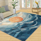 Boho Sun Area Rugs 3x5ft, Mosaic Sunburst Boys Rugs for Bedroom, Abstraction Deco Kids Room Rug Soft Fuzzy Washable for Living Room Game Room Coffee Table