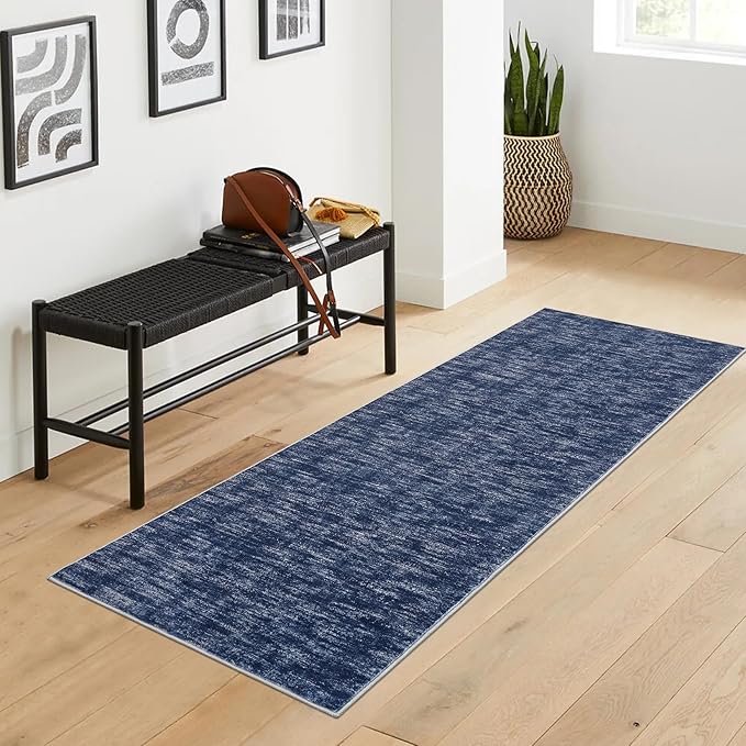 RUGSREAL Solid Runner Rug 2x6 Modern Hallway Runner Mat Machine Washable Ktichen Rug 2x6 Long Hallway Modern Indoor Throw Carpet for Bedside Living Room Bedroom Laundry, 2' x 6' Blue