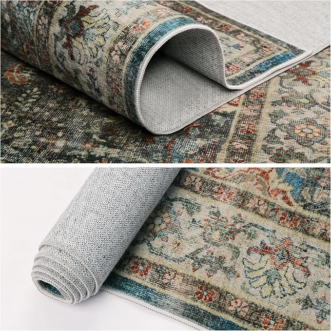 Dripex 9x12 Area Rugs - Stain Resistant Washable Rug DistressedRugs for Living Room Dining Room Bedroom Anti-Slip Low-Pile and Soft Accent Rug Farmhouse Office Home Decor, Pet & Child Friendly