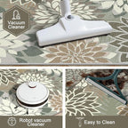 2x6 Washable Runner Rug for Hallway Tropical Botanical Modern Floral Chenille Kitchen Rugs Low Pile Non Slip Carpet for Patio, Bedroom, Laundry, Taupe