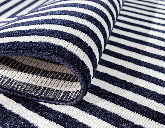 Unique Loom Sabrina Soto Outdoor Collection Geometric, Modern, Vibrant, Carved Area Rug (2' 0 x 8' 0 Runner, Navy Blue/ Ivory)