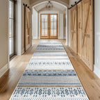 BESTSWEETIE 2x8 Area Rugs for Living Room Washable Moroccan Farmhouse Neutral Geometric Low Pile Non-Slip Soft Print Pattern Rug for Bedroom Kitchen Dining Room Entryway Blue/Brown