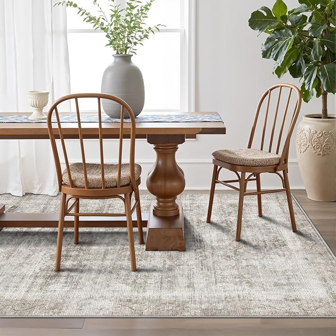 LUMI 8x10 Washable Area Rug for Living Room, Ultra Soft Modern Neutral Grey Rugs Non Slip with Rubber Backing, Low Profile, High Traffic, Stain Resistant Carpets, Ideal for Bedroom, Dining Room