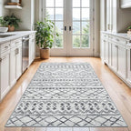 KUTA Bedroom Boho Rug 4x6 Grey, Moroccan Washable Area Rugs Non Slip, Ultra Soft Print Distressed Geometric Low-Pile Entry Throw Carpet for Bedroom Nursery Dorm Kitchen Decor