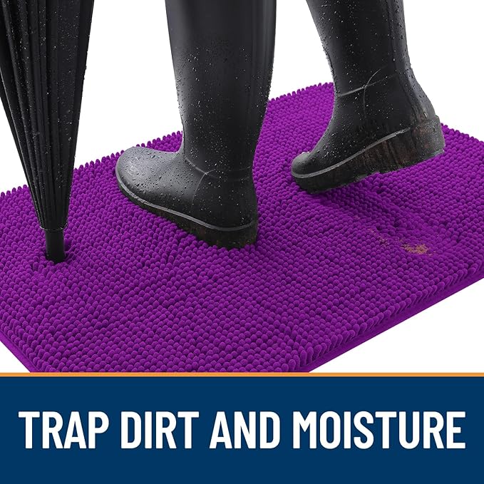 OLANLY Dog Door Mat for Muddy Paws 47x32, Absorbs Moisture and Dirt, Absorbent Non-Slip Washable Doormat, Quick Dry Chenille Mud Mat for Dogs, Entry Indoor Entryway Carpet for Inside Floor, Purple