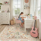 Lahome Fall Floral Washable Area Rugs 8x10, Boho Living Room Large Rugs Non-Slip for Bedroom, Soft Rubber Backed Burnt Orange Carpet for Dining Playroom Decor, Ochre Fall