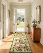 Floral Runner Rug 2x6 - Washable Vintage Bedroom Runner Rug Low Pile Non-Slip Carpet for Entryway Hallway, Laundry, Bathroom, Kitchen - Soft, Stain Resistant Indoor Area Rug - Green