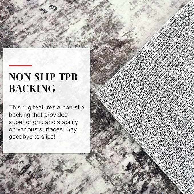 Modern Abstract Small Area Rug Indoor 3x5 Washable Rug Non-Slip Soft Black Grey Entryway Rug Kitchen Mats Thin Print Faux Wool Floor Carpet Throw Rugs for Entrance Bedroom Home Decor