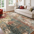 Washable Area Rugs 5'x8' Non-Slip Modern Abstract Soft for Living Room Entryway Bedroom Nursery, Print Pattern, Brown Rust Red Multi
