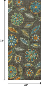 Maples Rugs Reggie Floral Runner Rug - Made in USA - Washable, Non Slip Indoor Carpet for Kitchen, Hallway, and Laundry Room, 2'6" x 6', Dark Grey