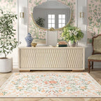 Orange Rug Bow Floral Rug 3x5, Washable Boho Area Rugs Non Slip Low Pile Carpet for Girls Room Bedroom, Bedside, Kitchen, Entryway, Kids Room, Soft Ultra-Thin Indoor Elegant Rugs
