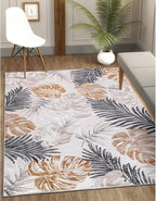 CAMILSON Indoor Outdoor Rug, Yellow 9’x12’ Leaf Tropical Botanical Area Rugs for Indoor and Outdoor patios, Easy-Cleaning Non-Shedding Living Room, Garden and Kitchen Washable Outside Carpet (9x12)