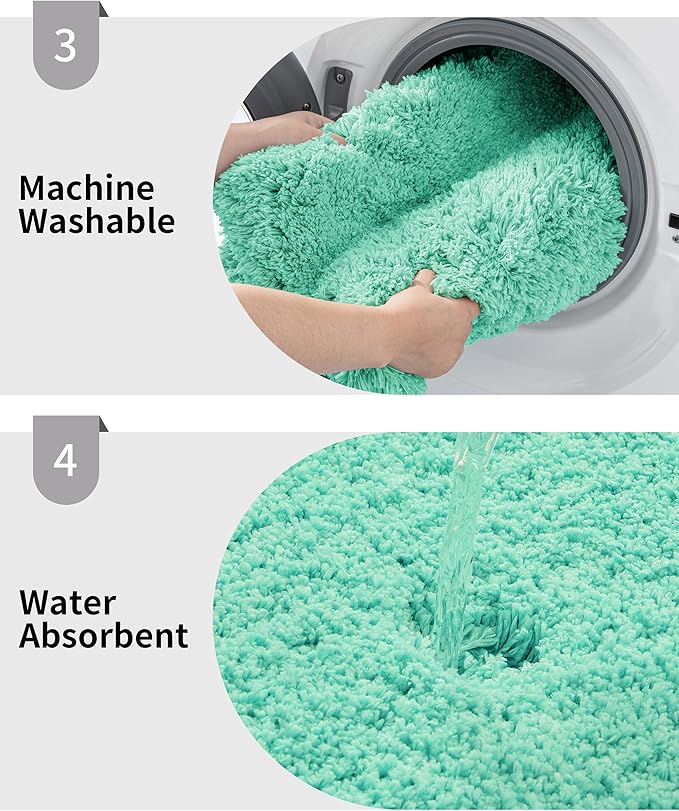 Toilet Rug 22x24 Spa Blue Non Slip Fluffy Toilet Floor Mat U Shaped Washable Bathroom Contour Rug for Toilet Absorbent Thick Toilet Carpet