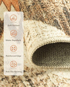 Area Rug 6x9 Rug Machine Washable Non-Slip Low Pile Print Pattern Western Rug for Living Room Bedroom Entryway Tribal Series -Cream/Camel
