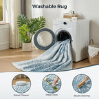 WITSHOCK 7x9 Washable Rug for Living Room,Modern Floral Distress Print Pattern Area Rugs,Stain Resistant with Non Slip Backing Carpet for Dining Room,Bedroom & Home Decor,Blue/Light Blue
