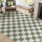 Machine Washable 5x7 Area Rugs for Living Room Checkered, Non Slip Soft Low Pile Farmhouse Geometric Modern Neutral Playroom Boys Rugs for Bedroom, Large Carpet Rugs for Dining Room(Sage Green,5'x7')