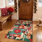 jinchan Christmas Rug 3x5 for Entryway Washable Christmas Bedroom Rug Xmas Geometric Doormat Non-Slip Soft Throw Carpet Festive Red-Green Holiday Patch Decor for Kitchen Living Room Bathroom