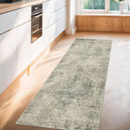 Washable Kitchen Runner Rug 2x6, Green and Brown Low Pile Soft Rugs for Bedroom Beside Bed, Runner Carpets for Hallway Non Slip, Entryway, Bathroom, Vintage Medallion Abstract Décor