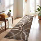 Rugshop Modern Wavy Circles Design Runner Rug, Fade-Resistant Carpet for Hallway, Entryway, or Kitchen, Brown, 2' x 10'