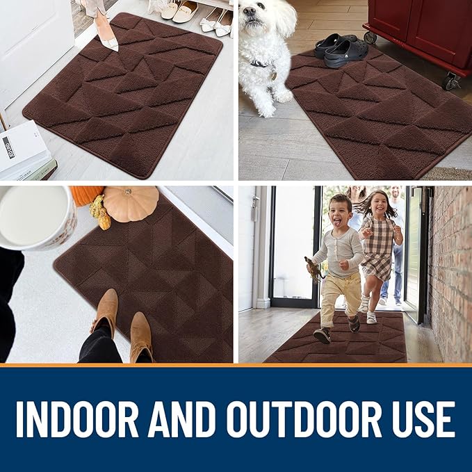OLANLY Door Mats Indoor, Non-Slip, Absorbent, Dirt Resist, Entrance Washable Mat, Low-Profile Inside Entry Doormat for Entryway (71x47 inches, Dark Brown)