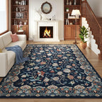 Rugcomf Vintage Paisley Rugs for Living Room 5'x7' - Machine Washable Area Rug, Non-Slip Low Pile Floral Carpet for Bedroom, Dining Room, Farmhouse, Office, Kids Playroom - Blue