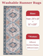 SERISSA Boho Washable Runner Rug, 2'6"x10' Long Non-Slip Vintage Blue Orange Hallway Kitchen Stair Runner Rug Ultra Soft Print Distressed Floor Carpet for Bedroom Bathroom Laundry Room