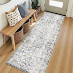 jinchan Kalen Runner Rug 2x7 Washable Hallway Rug Vintage Runner Indoor Floor Cover Thin Retro Distressed Floral Country Non Slip Carpet for Entryway Bathroom Kitchen Bedroom Living Room Stairway Blue
