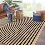 KOZYFLY Brown and Black Striped Rug 4x6 Ft Area Rug Washable Indoor Outdoor Rug Cotton Door Mat for Double Front Door Entryway Patio Porch Living Room Carpet