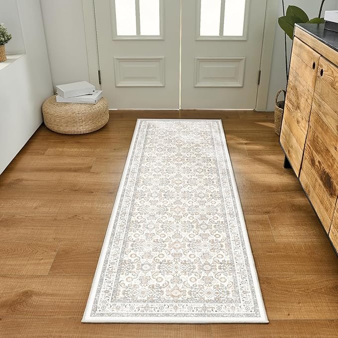 WITSHOCK 3x8 Long Runner Rug for Hallway,Washable Rug Distressed Boho for Bedroom Kitchen Entryway Indoor Entrance,Non Slip Runner Rugs with Rubber Backing（Camel/Beige,3x8）