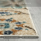 Maples Rugs Reggie Floral Runner Rug - Made in USA - Washable, Non Slip Indoor Carpet for Kitchen, Hallway, and Laundry Room, 2' x 7', Beige