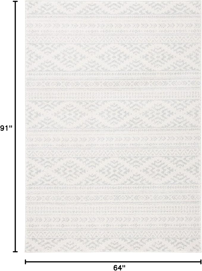 SAFAVIEH Tulum Collection Area Rug - 5'3" x 7'6", Ivory & Light Grey, Moroccan Boho Tribal Design, Non-Shedding & Easy to Clean, Ideal for Living Room, Bedroom, Dining Space (TUL272G)