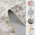 3x5 Area Rug Living Room Rugs - Washable Neutral Modern Abstract Soft Thin Rug Indoor Floor No Slip Rug Carpet for Bedroom Under Dining Table Home Office Decor - Brown Grey