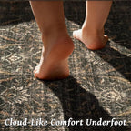 Washable 4x6 Rugs for Living Room, Boho Non-Slip Vintage Distress Small Rugs for Bedroom Nursery Office, 0.3" Neutral Oriental Throw Thin Carpet with Cushioning Pad, Rust/Multi
