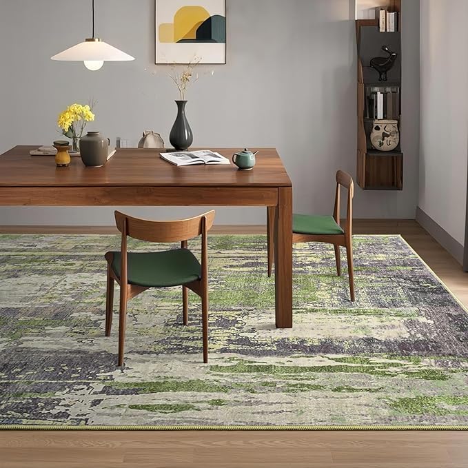 Toneed Abstract Area Rug Modern Washable Rug Soft Non Slip Rug Low Pile for Bedroom Living Room Dining Room Green 6x9 Feet