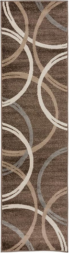 Rugshop Modern Wavy Circles Design Runner Rug, Carpet with Jute Backing for Hallway, Entryway, or Kitchen, Brown, 2'7" x 8'