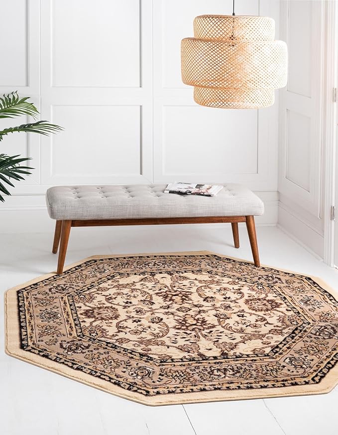Unique Loom Sialk Hill Collection Area Rug - Washington (7' 10" Octagon Ivory/Black)