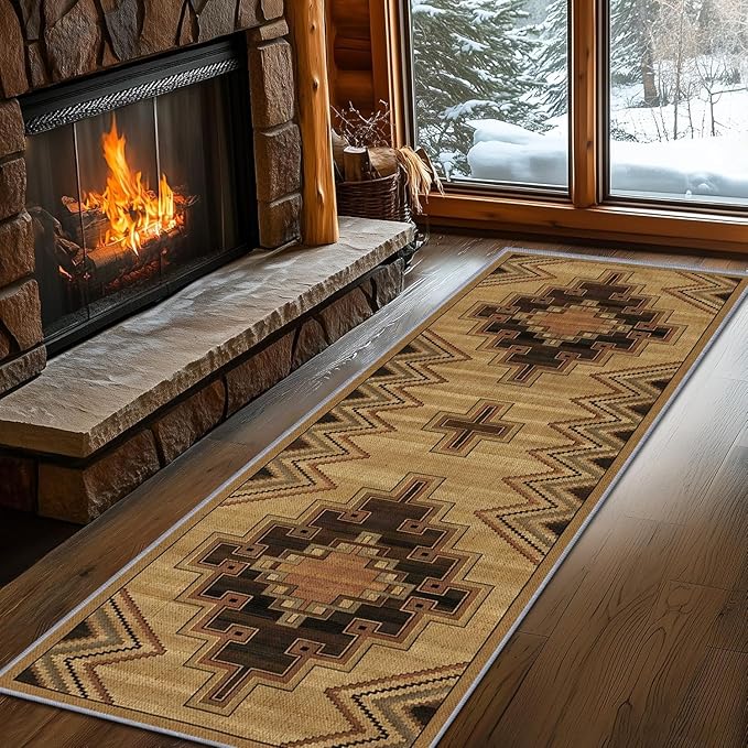 Vintage Geometric Cross Hallway Runner Rug, 2x10ft Entrance Washable Rug, Corridor & Foyer High-Traffic Area Rugs, Durable Non-Slip Mat, Soft Bedroom Rugs, Southwestern Home Decor Carpet