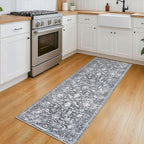 KILOCOCO Hallway Runner 2x5 Kitchen Runner Rug Printed Vintage Floral Washable Non-Slip Runners for Hallways Laundry Room Rugs Distressed Boho Rug Runners for Bedroom, Grey